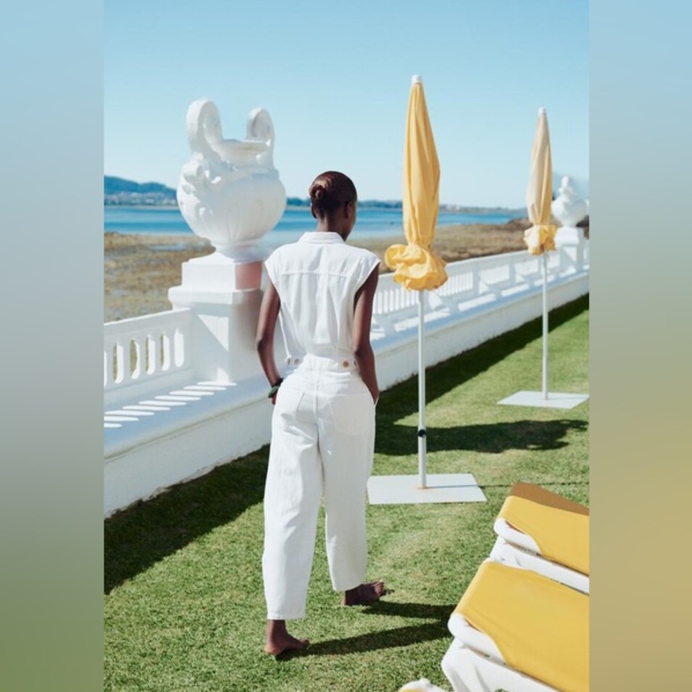 ZARA Cotton White Sleeveless Barrel Let Utility Jumpsuit • XL NWT - Picture 6 of 11